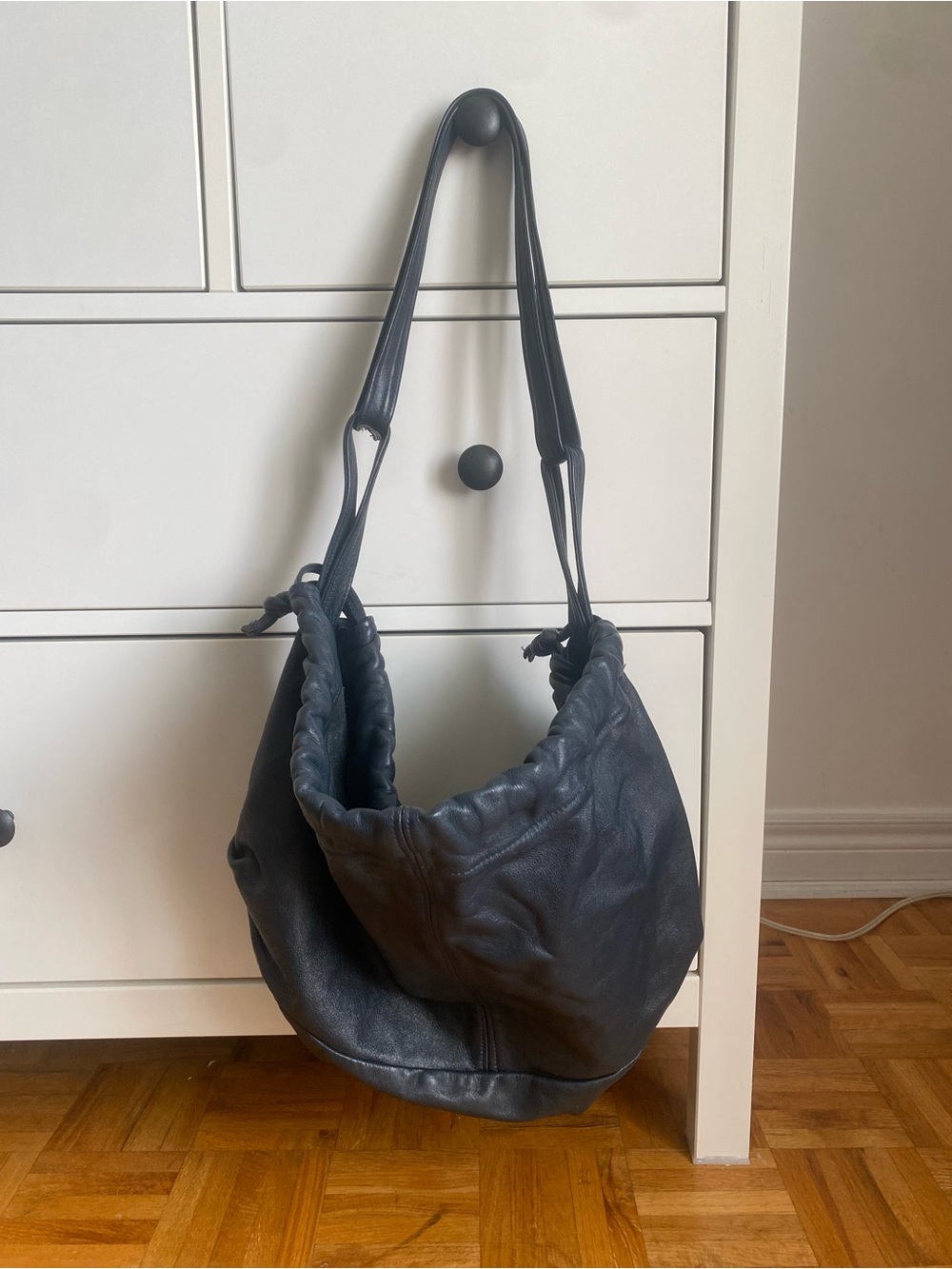Classic Black/Blueish Grey Leather Hobo Bag - Unbranded